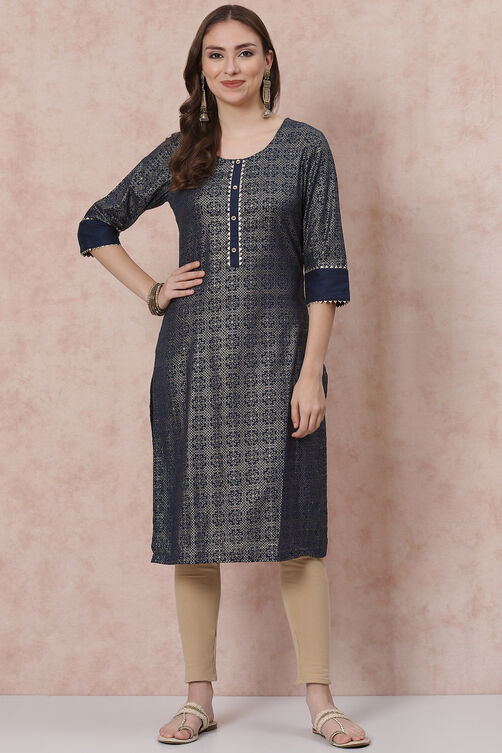 Indigo Art Silk Kurta image number 2